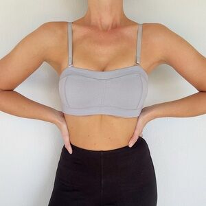 Karma gray mesh panel bandeau style removable strap sports bra size small